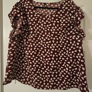 SHEIN Burgundy Heart Pattern Blouse